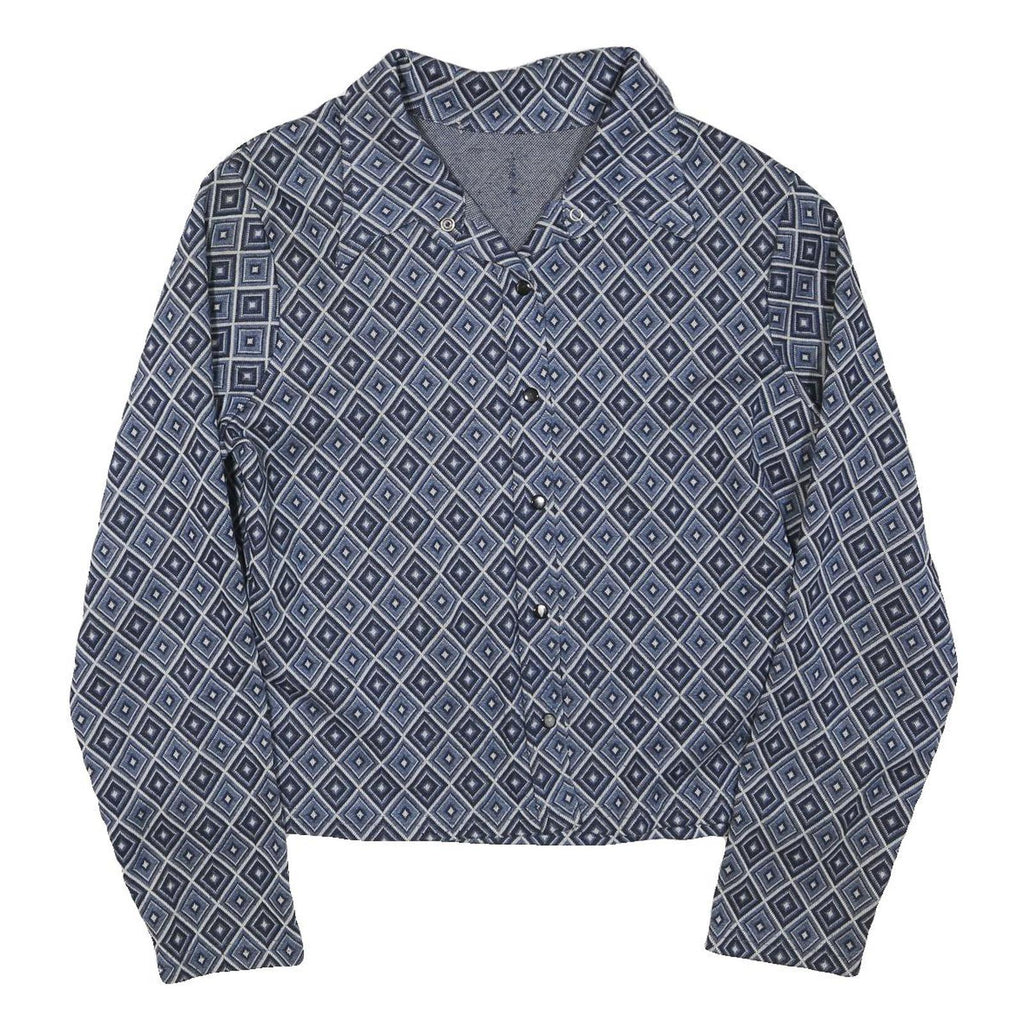 Womens Blue Printed Button Shirt Long Sleeve Collared 2XL Cotton Blend Top