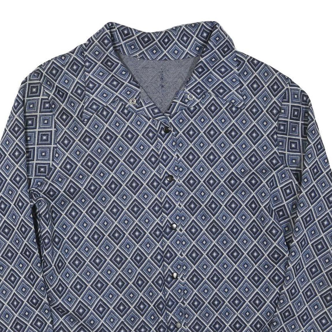 Womens Blue Printed Button Shirt Long Sleeve Collared 2XL Cotton Blend Top