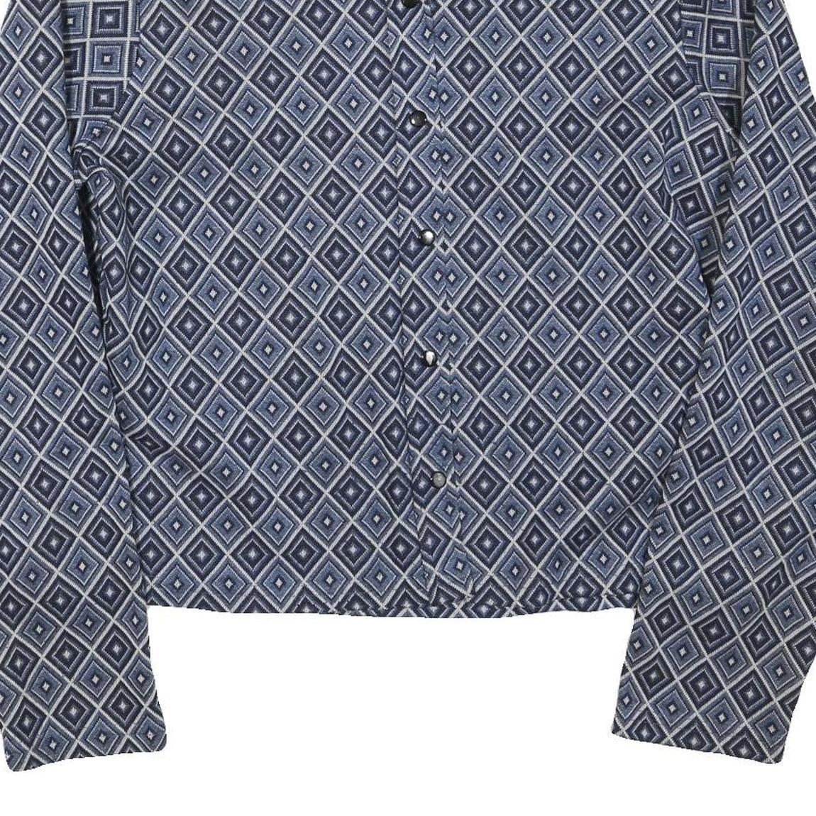 Womens Blue Printed Button Shirt Long Sleeve Collared 2XL Cotton Blend Top