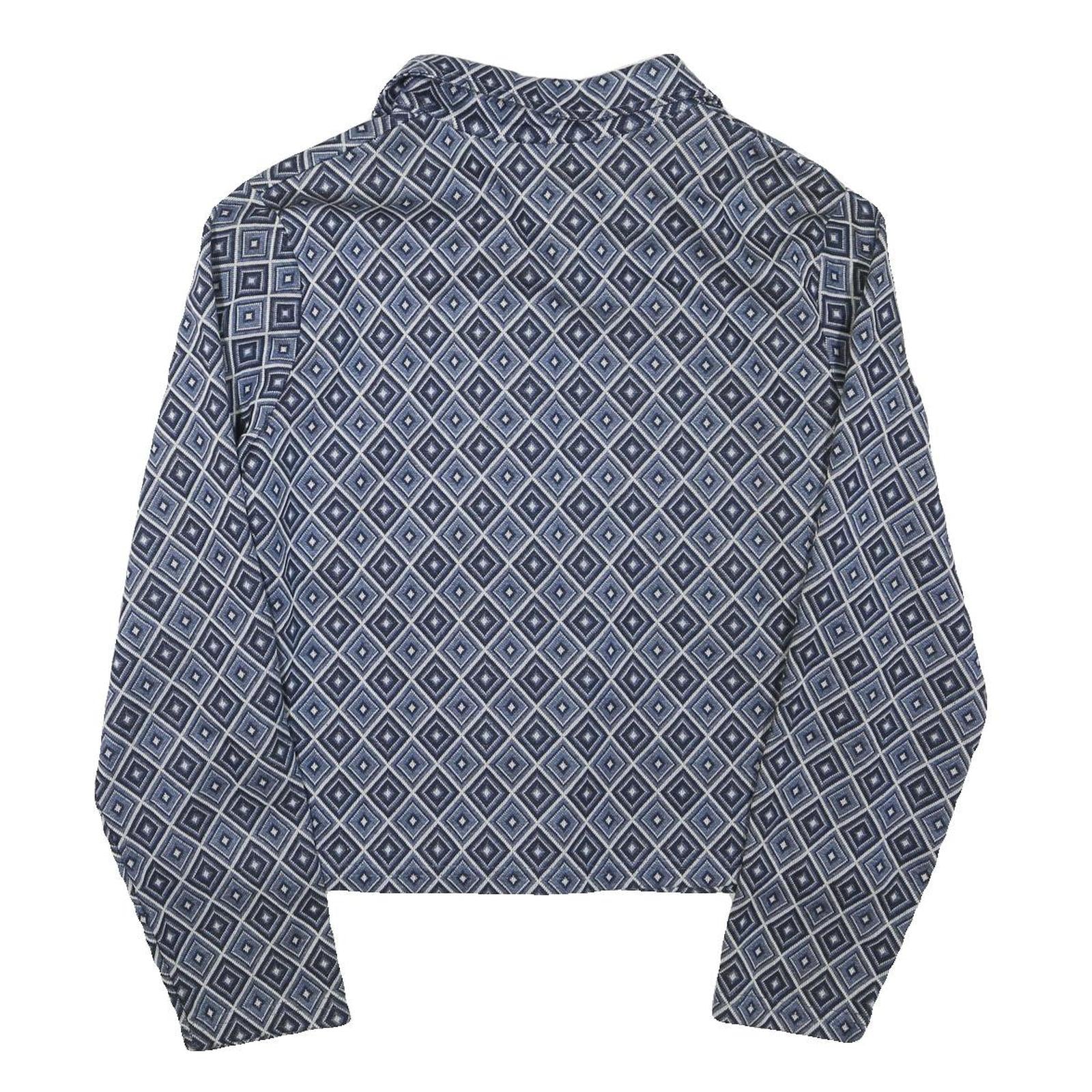 Womens Blue Printed Button Shirt Long Sleeve Collared 2XL Cotton Blend Top