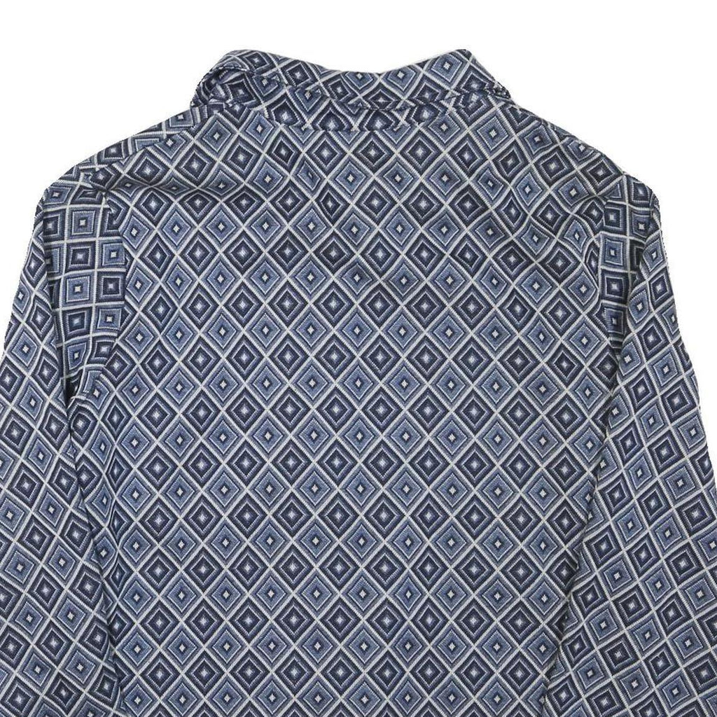 Womens Blue Printed Button Shirt Long Sleeve Collared 2XL Cotton Blend Top