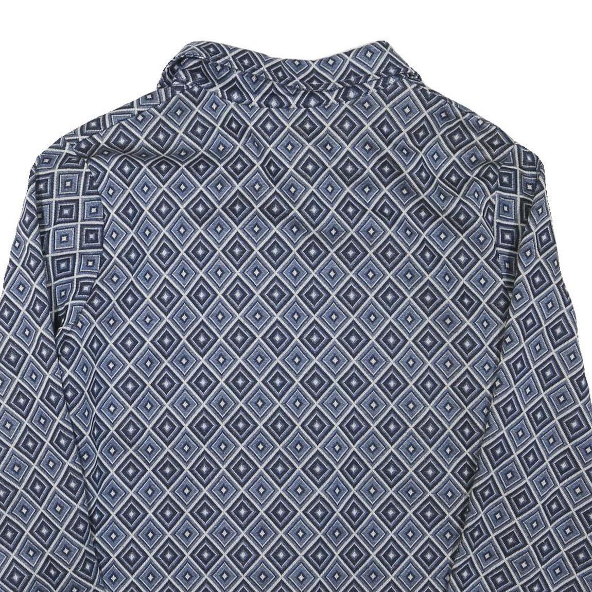 Womens Blue Printed Button Shirt Long Sleeve Collared 2XL Cotton Blend Top