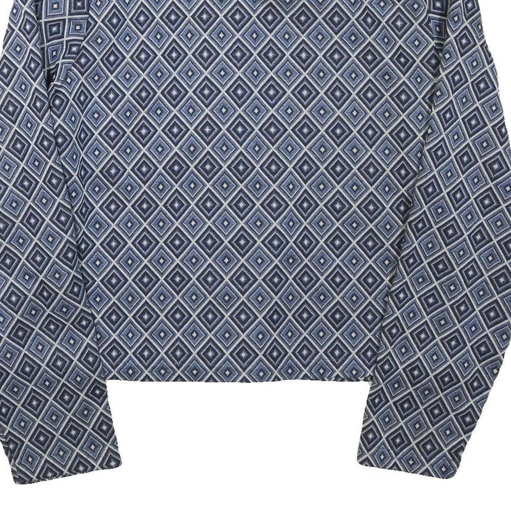 Womens Blue Printed Button Shirt Long Sleeve Collared 2XL Cotton Blend Top