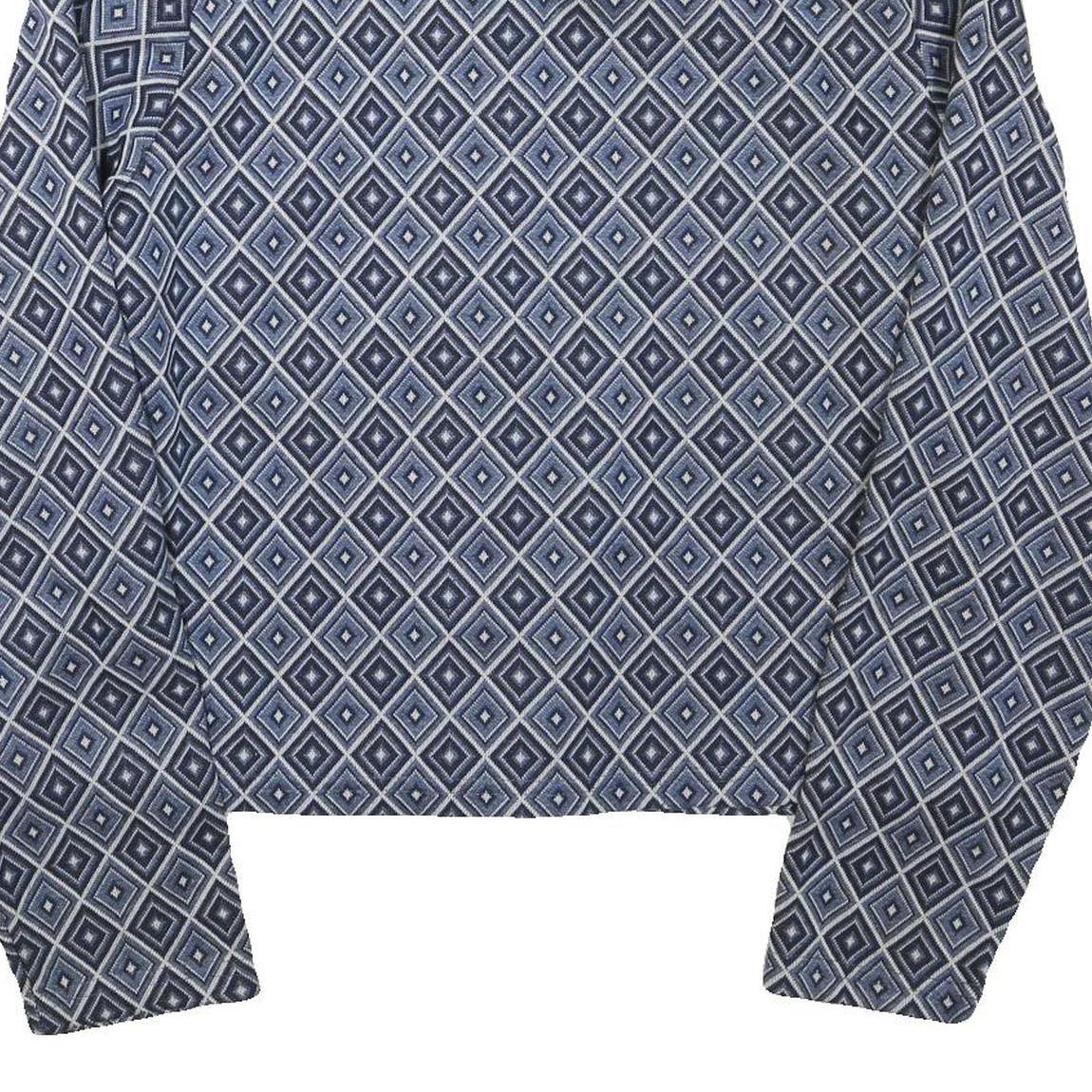 Womens Blue Printed Button Shirt Long Sleeve Collared 2XL Cotton Blend Top