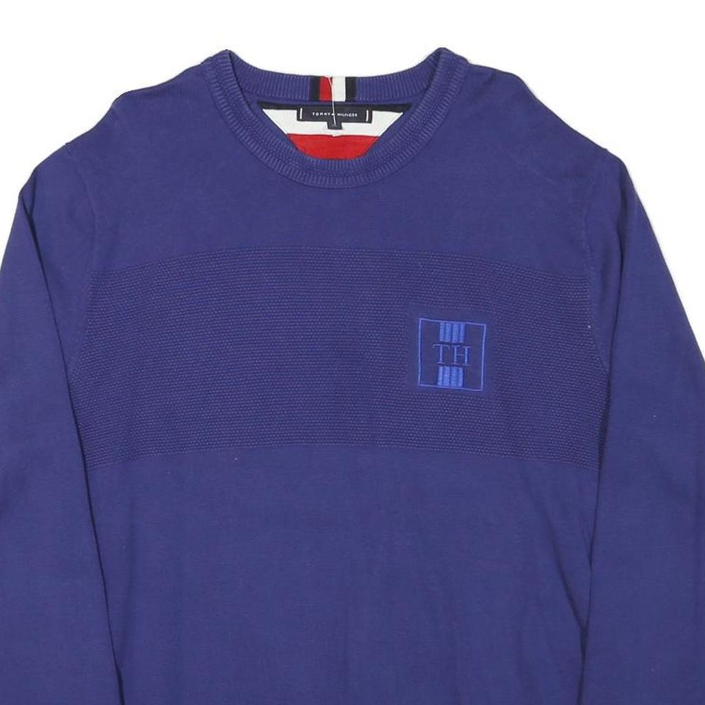 TOMMY HILFIGER Mens Blue Patterned Pullover Crew Neck Basic Knit XL Cotton Blend