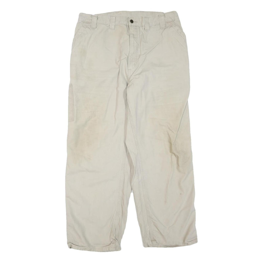 CARHARTT Mens Cotton Blend Beige Regular Fit Straight Leg Trousers W36 L28