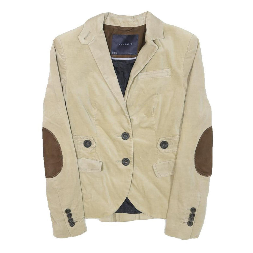 ZARA BASIC Womens Beige Cotton Blend Classic Jacket S Tailored Button Elbow