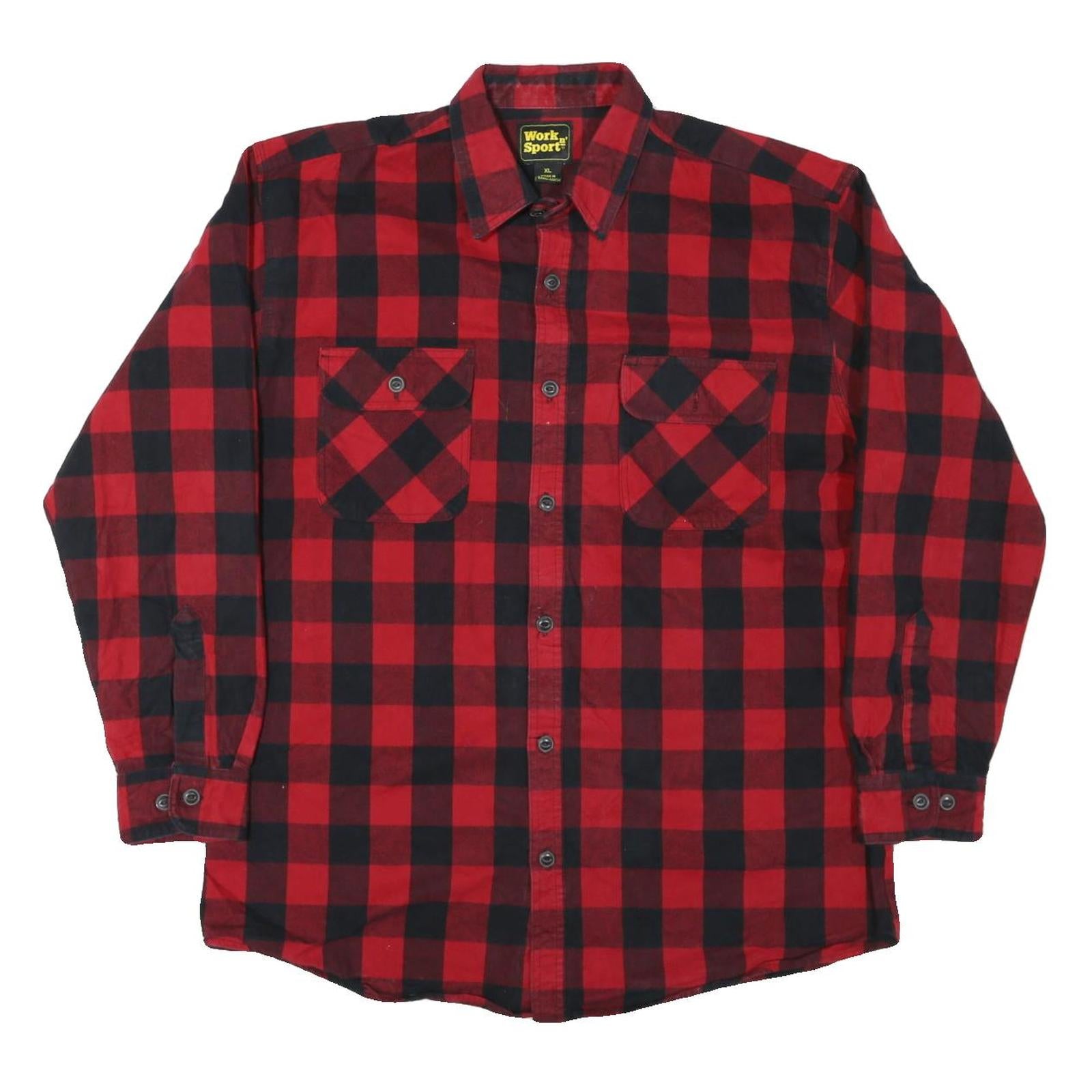 WORK N SPORT Mens Red & Black Check Shirt XL Button Long Sleeve Casual