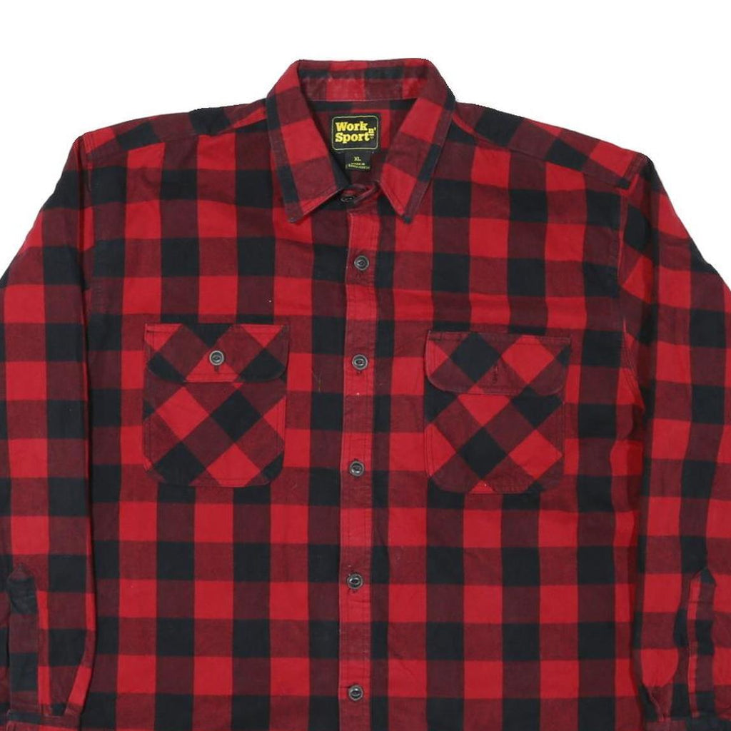 WORK N SPORT Mens Red & Black Check Shirt XL Button Long Sleeve Casual
