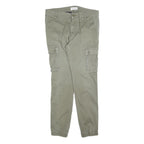 PIER ONE Mens Cotton Blend Slim Cargo Trousers Green W32 L32 Casual Zip Closure