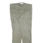 PIER ONE Mens Cotton Blend Slim Cargo Trousers Green W32 L32 Casual Zip Closure