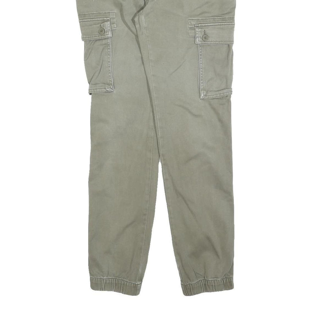 PIER ONE Mens Cotton Blend Slim Cargo Trousers Green W32 L32 Casual Zip Closure