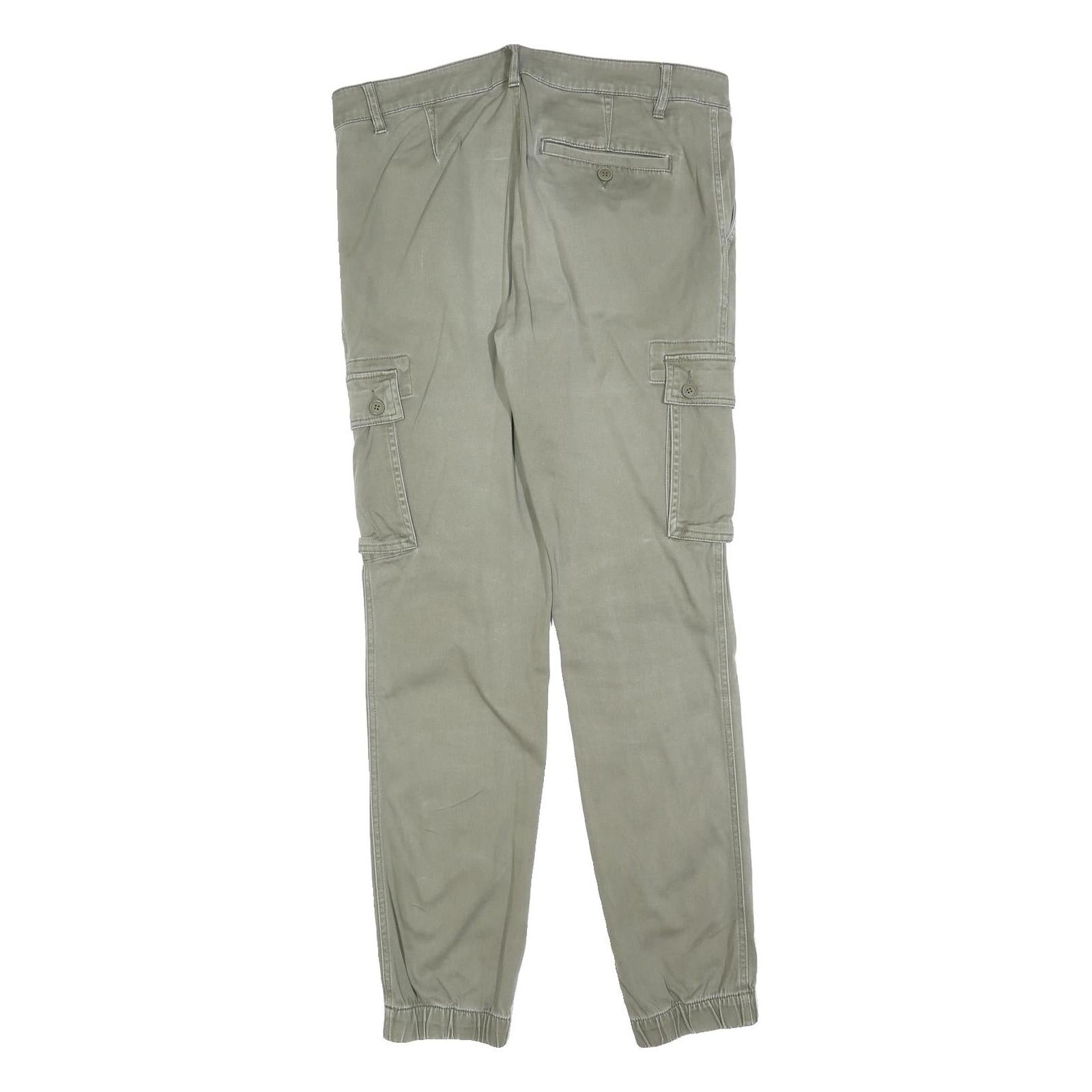 PIER ONE Mens Cotton Blend Slim Cargo Trousers Green W32 L32 Casual Zip Closure