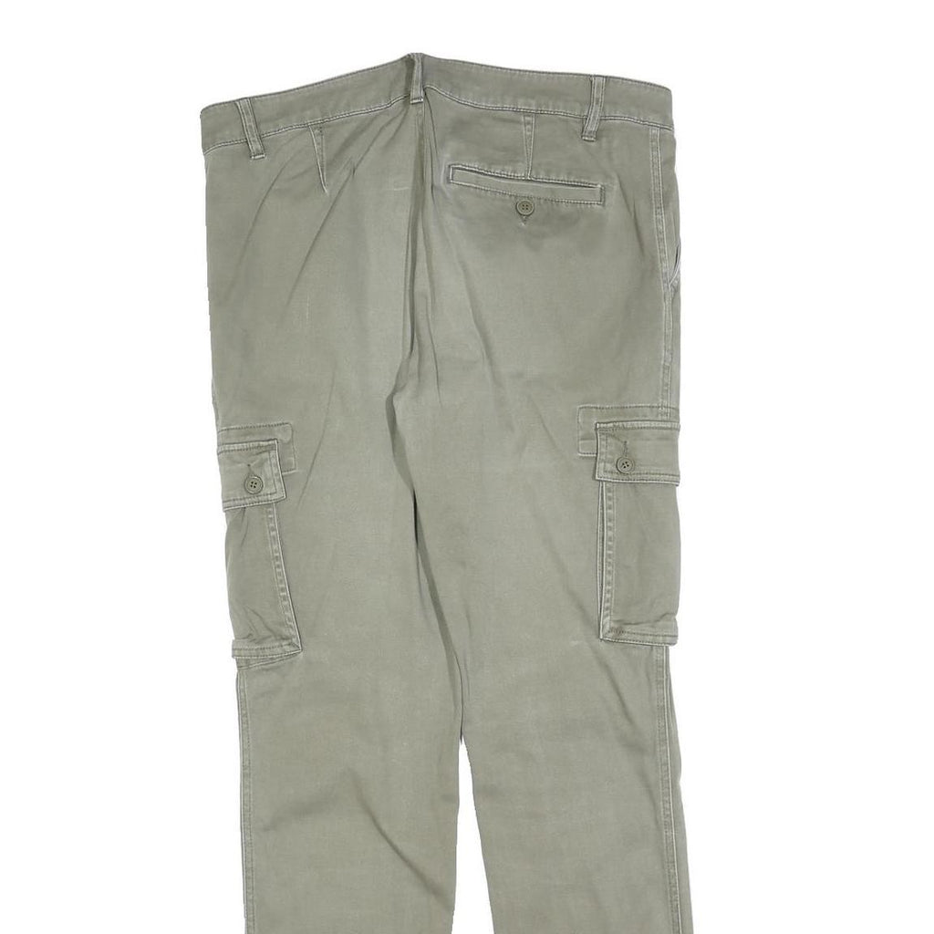 PIER ONE Mens Cotton Blend Slim Cargo Trousers Green W32 L32 Casual Zip Closure