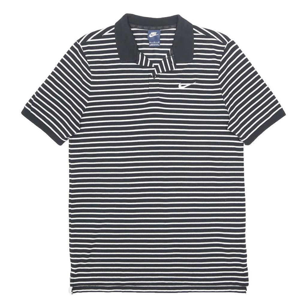 NIKE Mens Black & White Striped Short Sleeve Polo Shirt M Cotton Casual