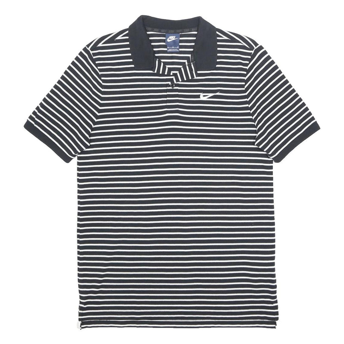 NIKE Mens Black & White Striped Short Sleeve Polo Shirt M Cotton Casual