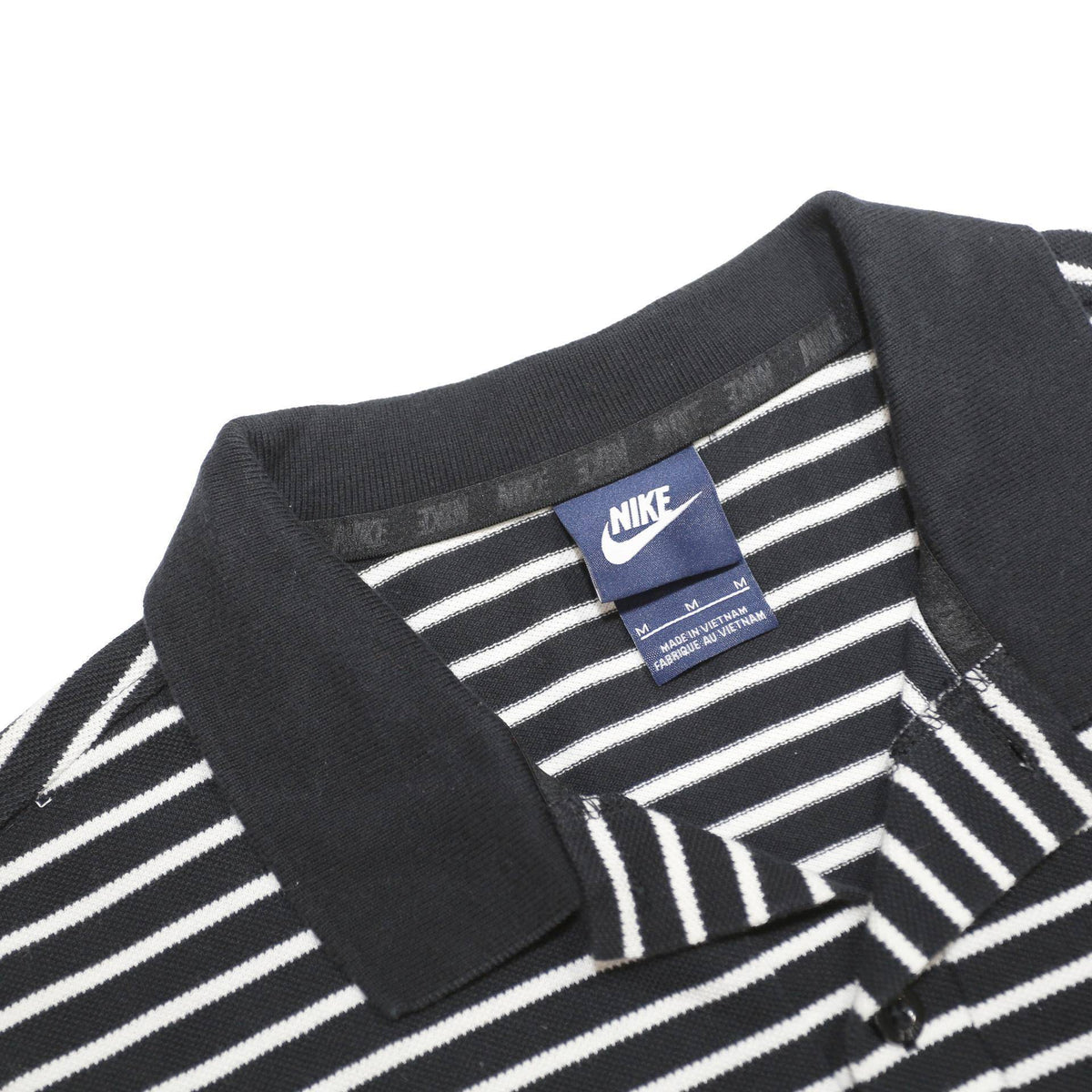 NIKE Mens Black & White Striped Short Sleeve Polo Shirt M Cotton Casual