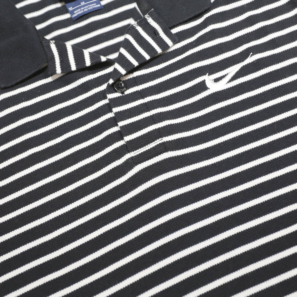 NIKE Mens Black & White Striped Short Sleeve Polo Shirt M Cotton Casual