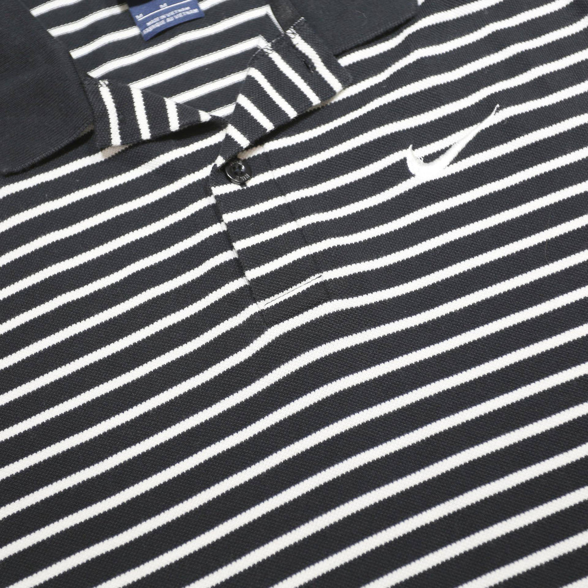 NIKE Mens Black & White Striped Short Sleeve Polo Shirt M Cotton Casual