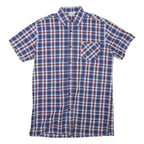 BREMO Mens Blue Red Check Shirt M Cotton Blend Casual Short Sleeve Button