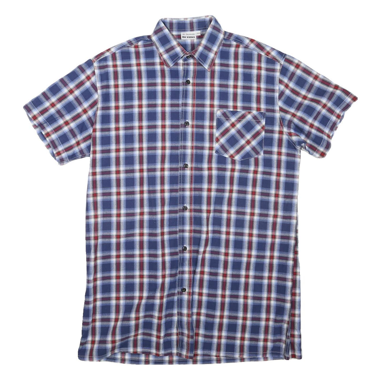 BREMO Mens Blue Red Check Shirt M Cotton Blend Casual Short Sleeve Button