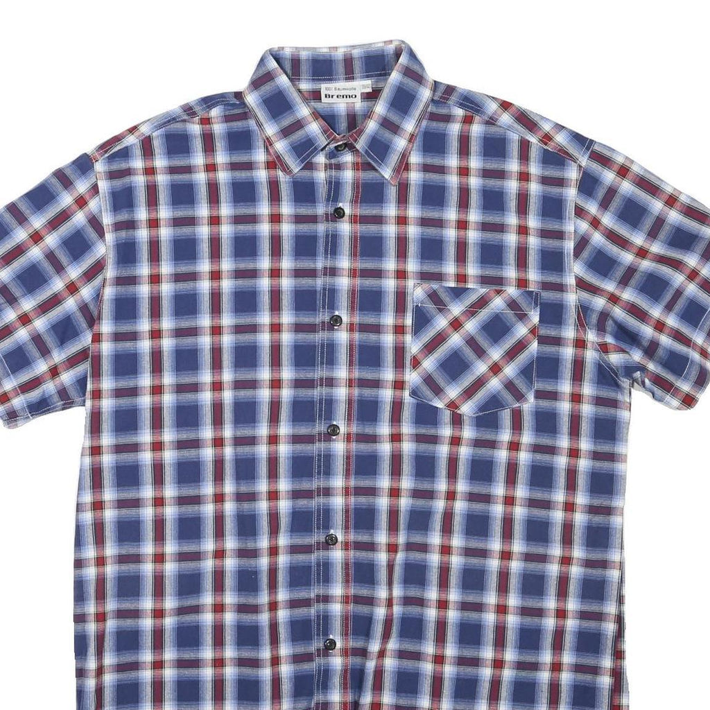 BREMO Mens Blue Red Check Shirt M Cotton Blend Casual Short Sleeve Button