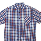 BREMO Mens Blue Red Check Shirt M Cotton Blend Casual Short Sleeve Button