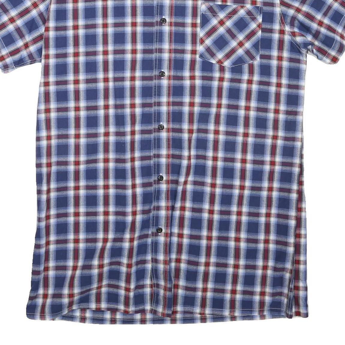 BREMO Mens Blue Red Check Shirt M Cotton Blend Casual Short Sleeve Button