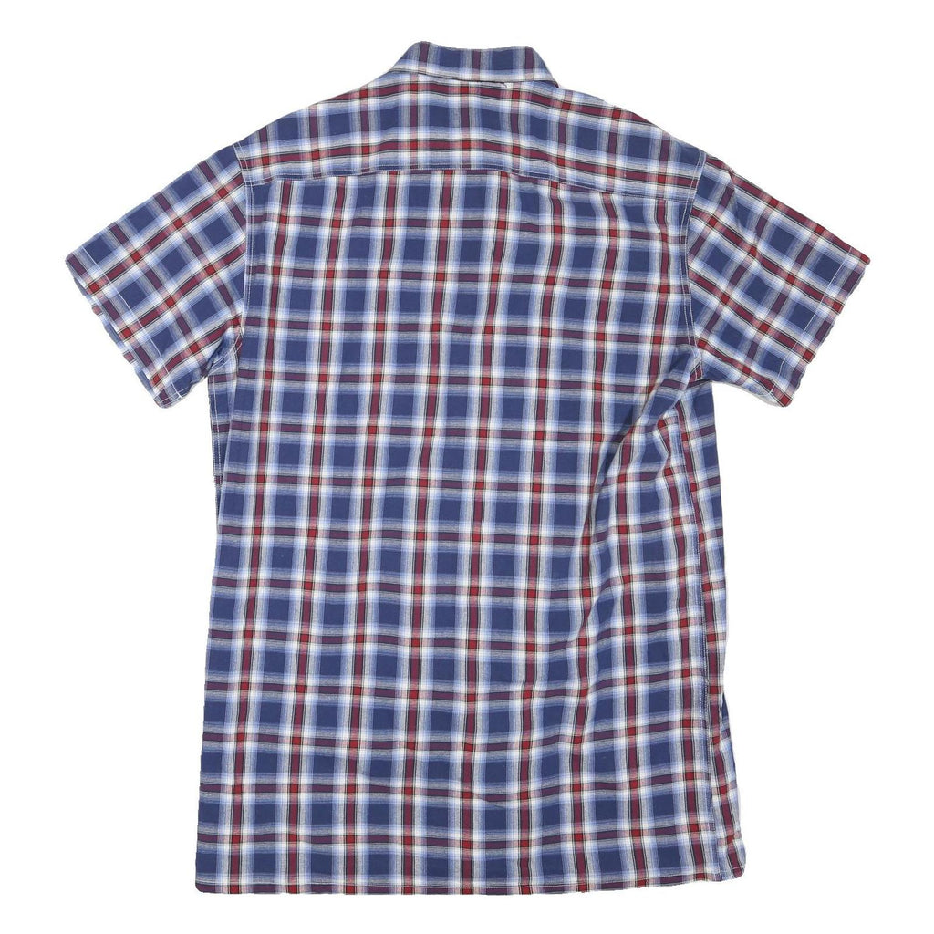BREMO Mens Blue Red Check Shirt M Cotton Blend Casual Short Sleeve Button