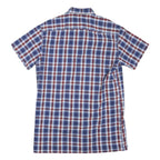 BREMO Mens Blue Red Check Shirt M Cotton Blend Casual Short Sleeve Button