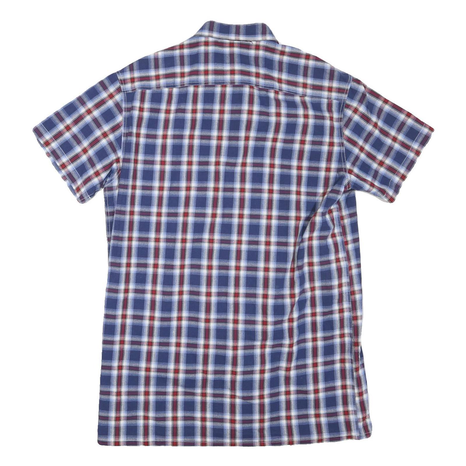 BREMO Mens Blue Red Check Shirt M Cotton Blend Casual Short Sleeve Button