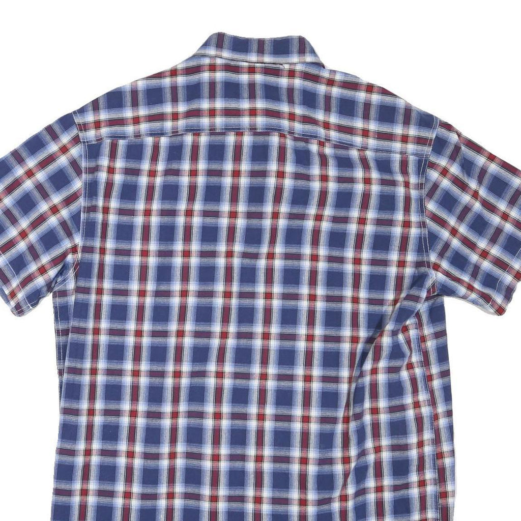 BREMO Mens Blue Red Check Shirt M Cotton Blend Casual Short Sleeve Button