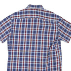 BREMO Mens Blue Red Check Shirt M Cotton Blend Casual Short Sleeve Button