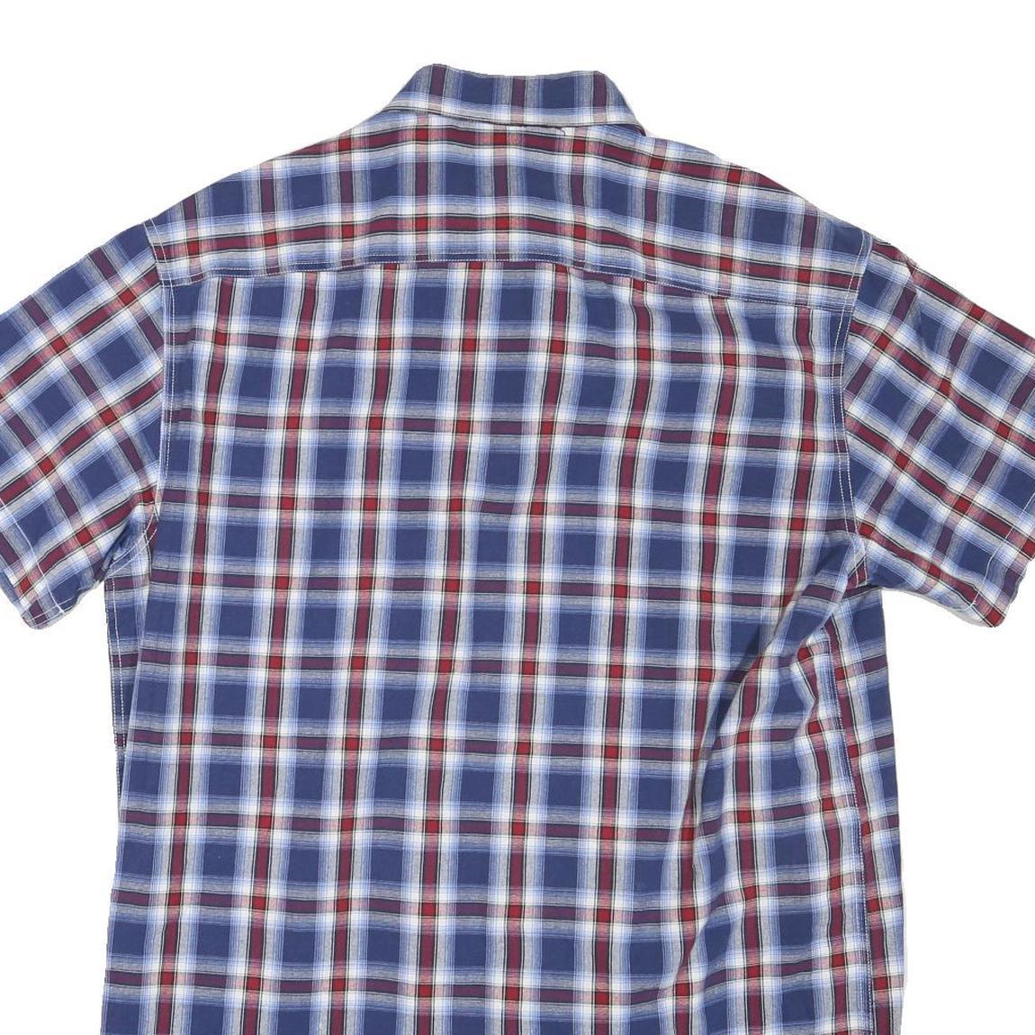 BREMO Mens Blue Red Check Shirt M Cotton Blend Casual Short Sleeve Button