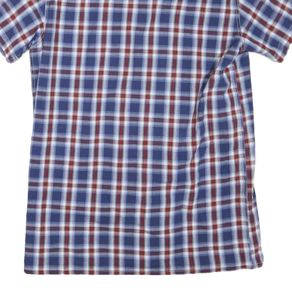BREMO Mens Blue Red Check Shirt M Cotton Blend Casual Short Sleeve Button