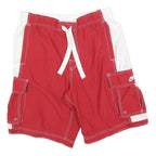 NIKE Mens Red & White Cargo Shorts M W30 Polyester Athletic Casual