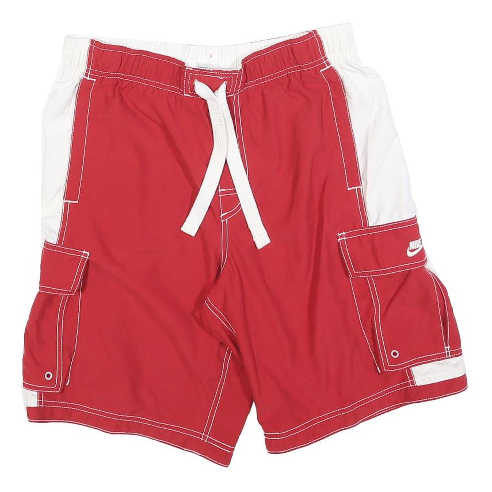NIKE Mens Red & White Cargo Shorts M W30 Polyester Athletic Casual