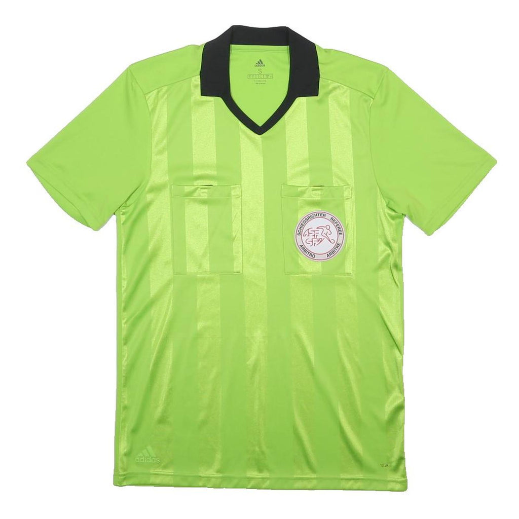 ADIDAS Mens Green V-Neck Short Sleeve Football Referee T-Shirt S Polyester