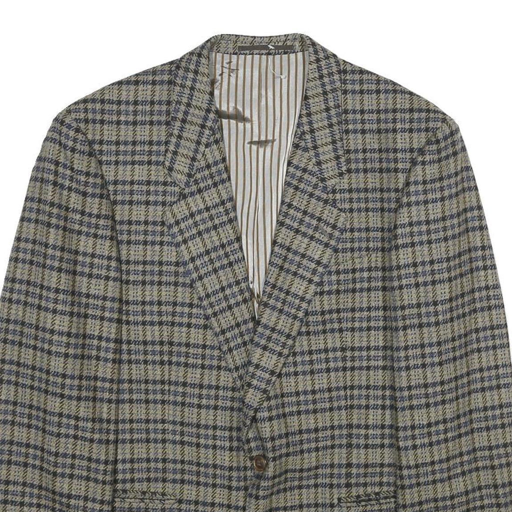 Mens Grey Check Wool Blazer Jacket M Woven Classic Tailored Button Closure