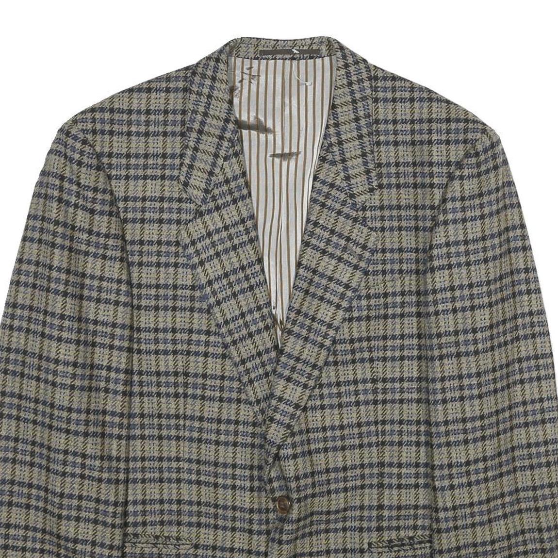 Mens Grey Check Wool Blazer Jacket M Woven Classic Tailored Button Closure