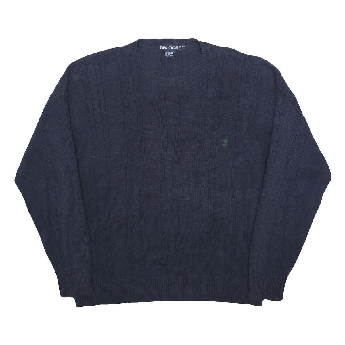 NAUTICA Mens Navy Blue Patterned Jumper Crew Neck Cable Knit XL Cotton