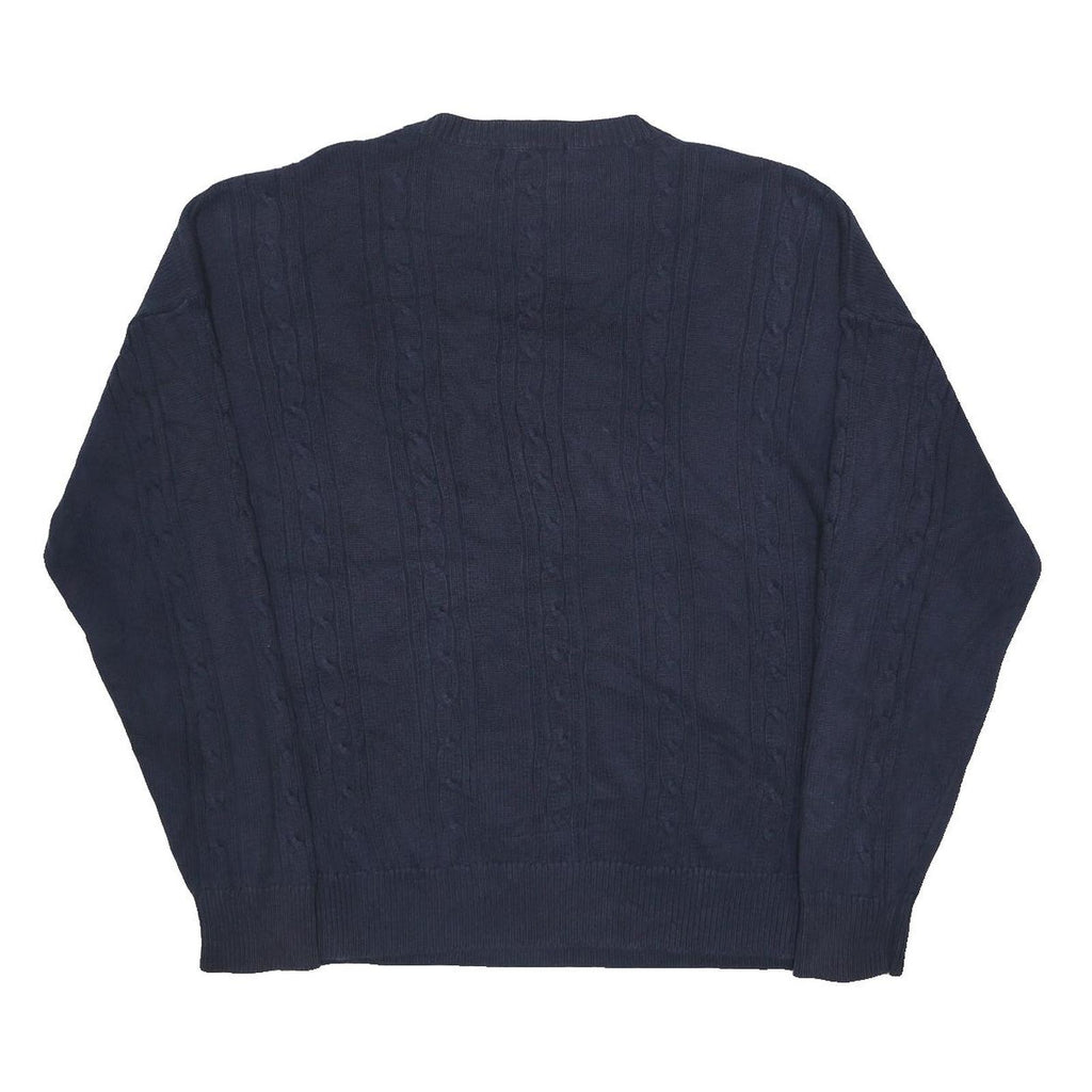 NAUTICA Mens Navy Blue Patterned Jumper Crew Neck Cable Knit XL Cotton