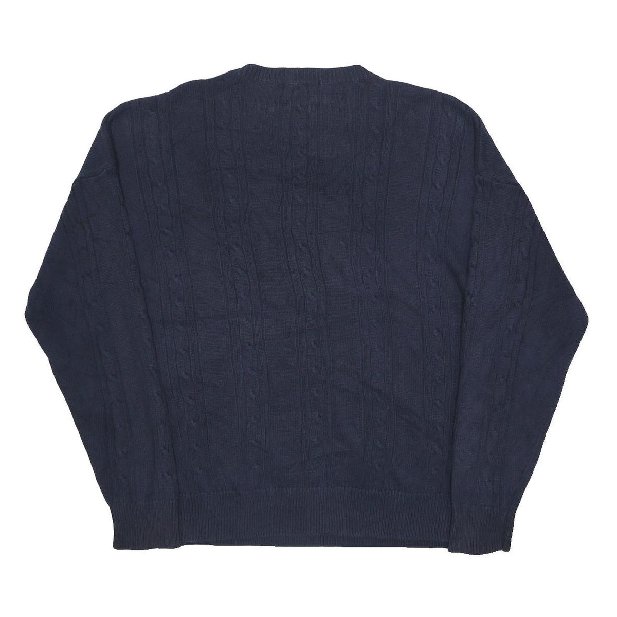 NAUTICA Mens Navy Blue Patterned Jumper Crew Neck Cable Knit XL Cotton
