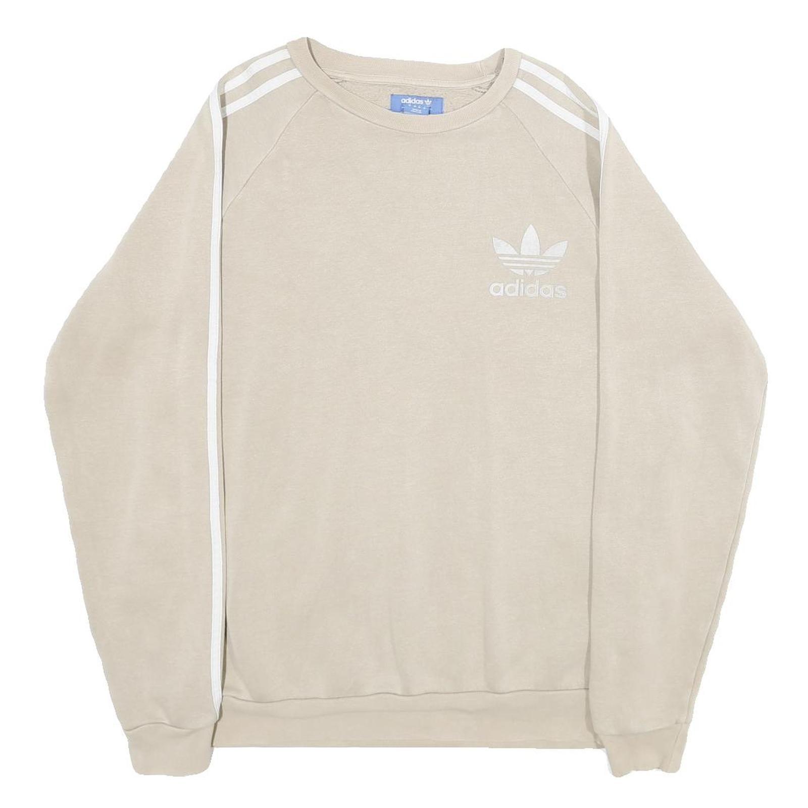 ADIDAS Mens Beige Sweatshirt Crew Neck M Classic 3-Stripes Trefoil Logo
