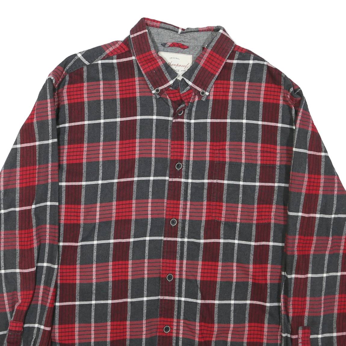 Mens Red & Grey Check Shirt L Cotton Long Sleeve Button Casual