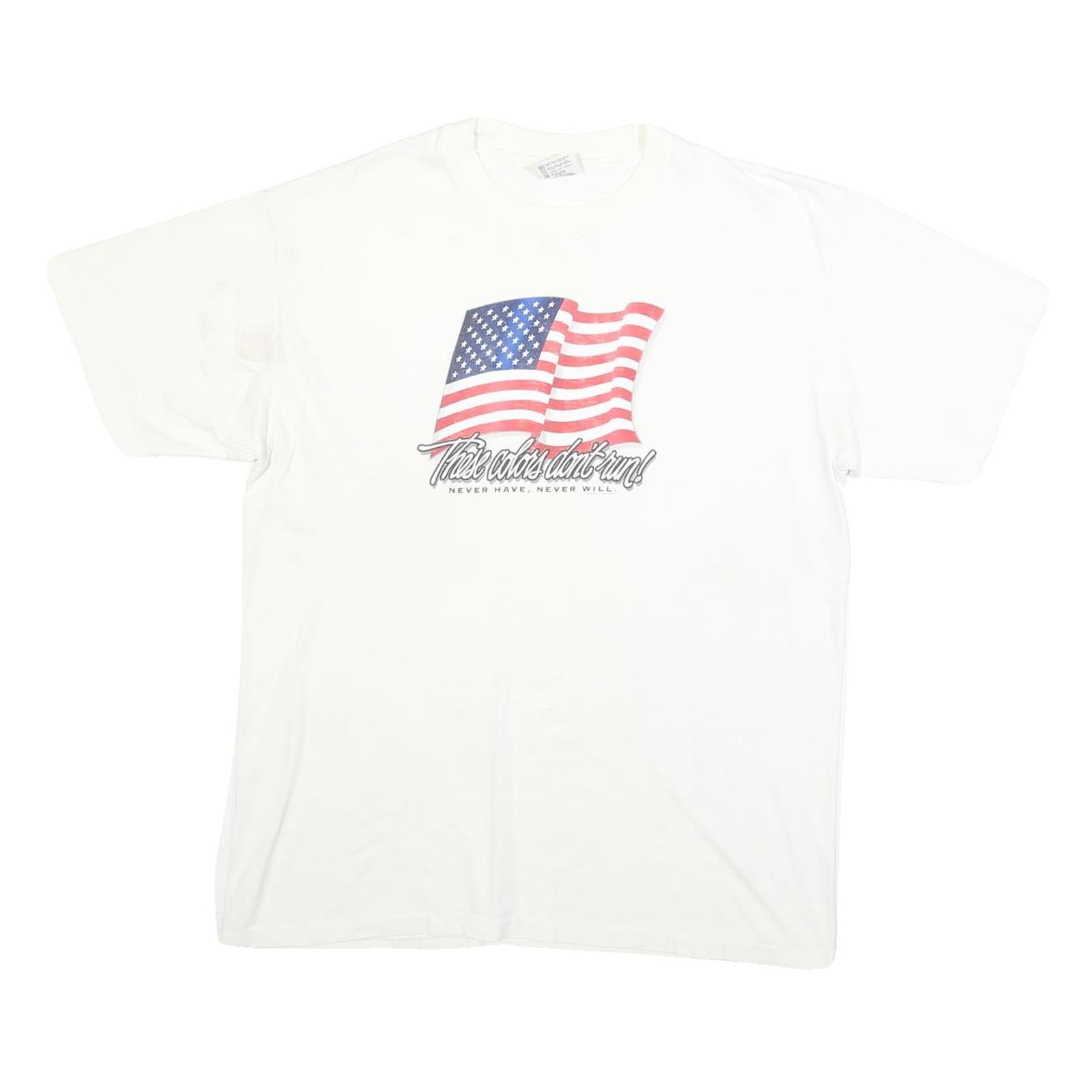 ANVIL Mens White USA Flag Graphic T-Shirt L Short Sleeve Crew Neck Cotton Blend