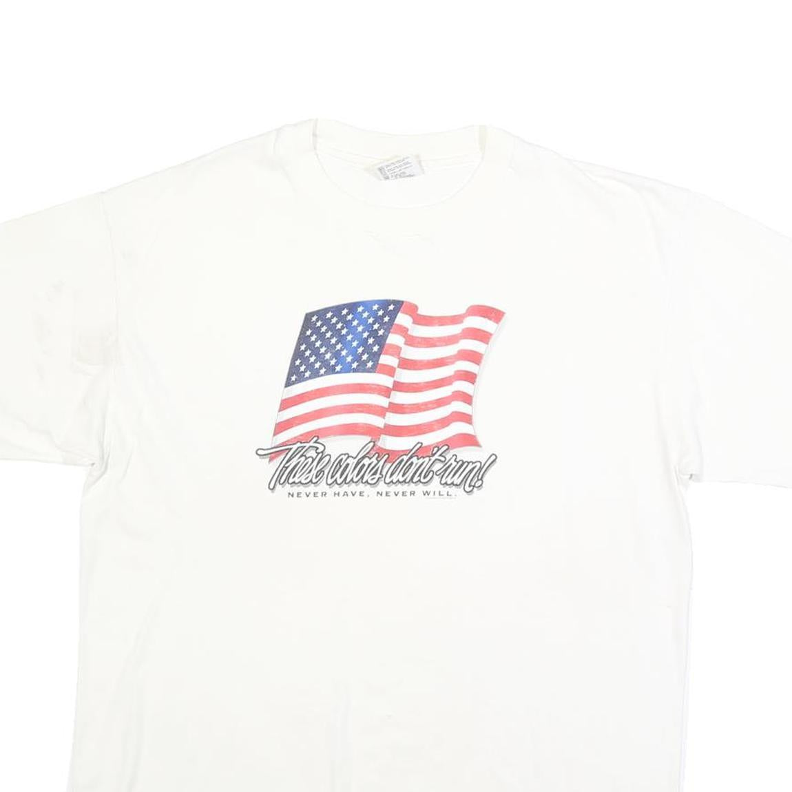 ANVIL Mens White USA Flag Graphic T-Shirt L Short Sleeve Crew Neck Cotton Blend