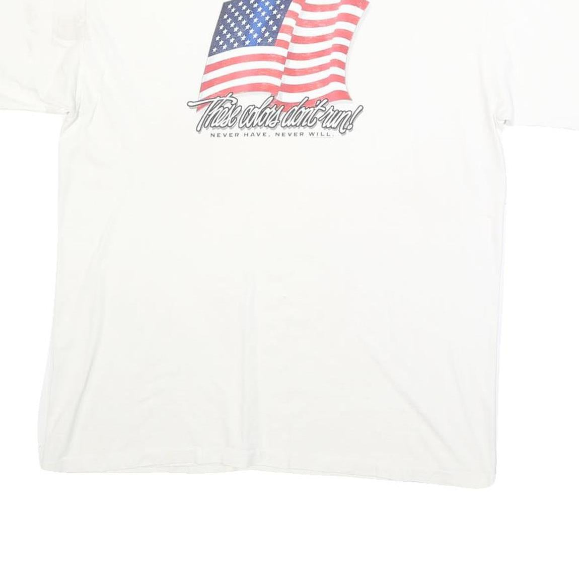 ANVIL Mens White USA Flag Graphic T-Shirt L Short Sleeve Crew Neck Cotton Blend