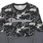 CHAMPION Mens Black & Grey Camouflage Sweatshirt Crew Neck S Cotton Blend