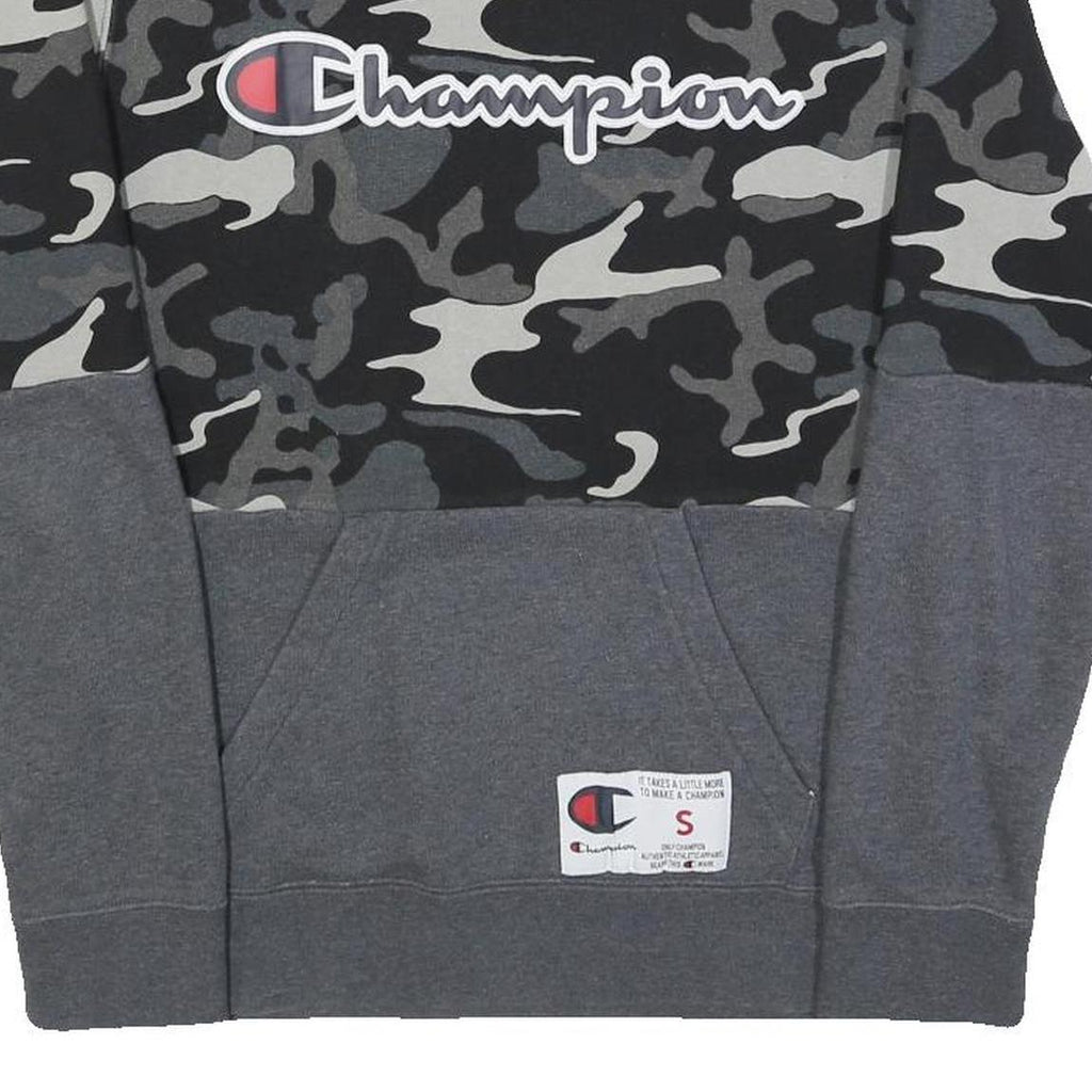 CHAMPION Mens Black & Grey Camouflage Sweatshirt Crew Neck S Cotton Blend